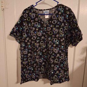 SB Scrubs Top multicolored geometric patterned V-neck scrub top